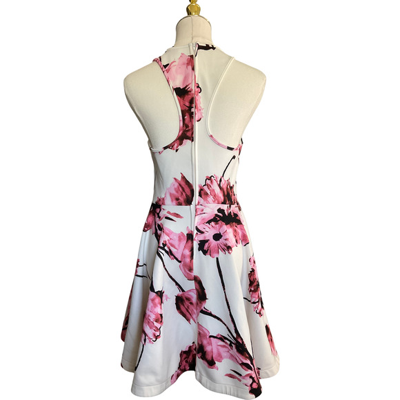 B. Darlin Womens Small White Pink Dress Floral Print Fit and Flare Halter Spring - Picture 2 of 10